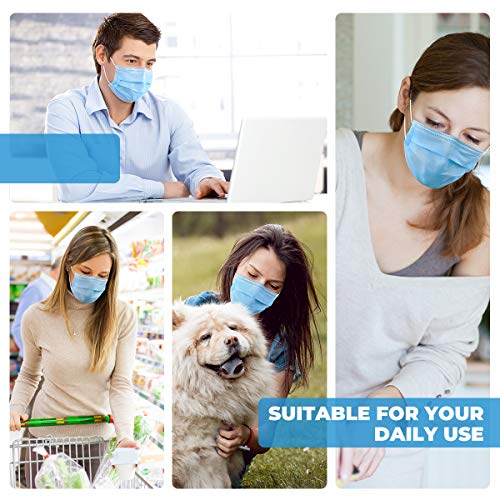 ZUBREX Disposable 3 Ply Face Mask - with Nanofiber Filter Lining - and Elastic Earloops, Blue - 50 Pcs