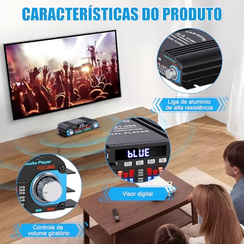 Mini Amplificador de Potência Bluetooth 5.0, Amplificador de Áudio estéreo, HiFi Amplificador Digital de Áudio, Sistema de Amplificador de Potência, Placa Amplificadora de Potência Estéreo