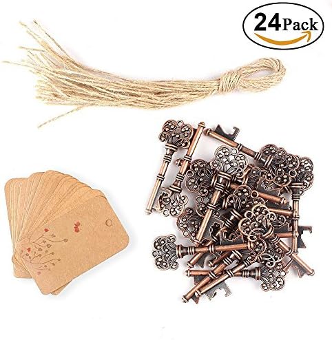 24PCS Key Bottle Openers,Vasteyu Vintage Skeleton Key Bottle Opener with beautiful butterfly pattern Card Tags Wedding Favors Shiny Decoration (Bronze)