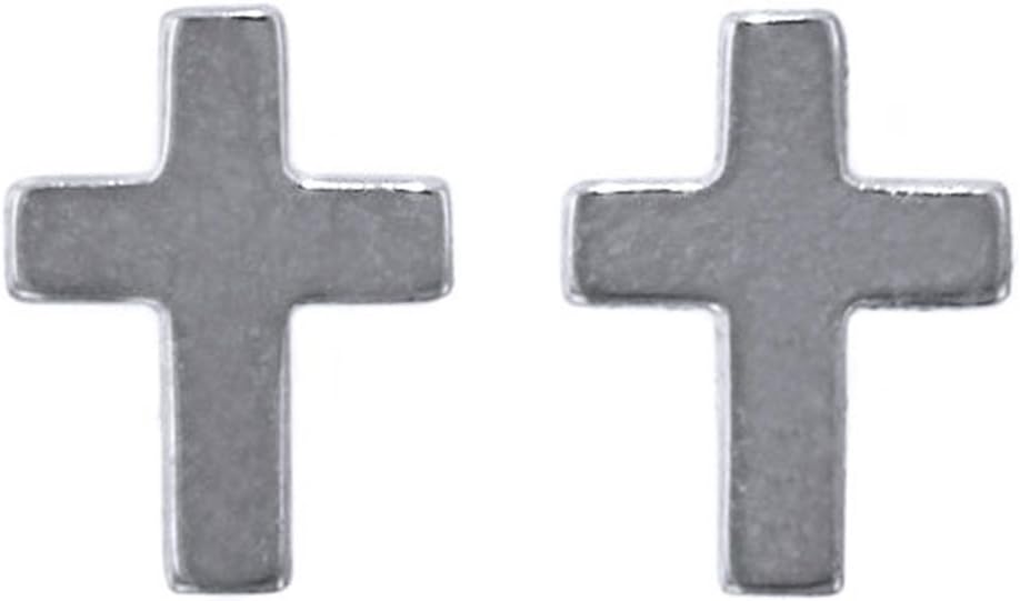 14k White Gold Plain Cross Stud Earrings