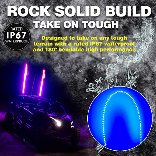 2PCS SIZZLEAUTO 3ft ATV UTV LED Whip Lights RGB Lighted Antenna Whips RF Remote Control w/US Flag for Off Road Jeep Sand Rails Buggies 4X4 Quad Can-am Maverick Yamaha Polaris RZR