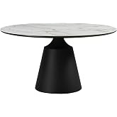Armen Living Knox Round Dining Table with Stone Top and Black Metal Base