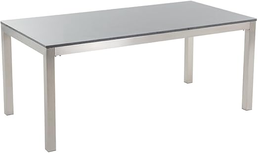 Beliani Gartentisch Edelstahl Granit Grau Poliert 180 X 90 Cm Einteilige Tischplatte Grosseto Amazon De Kuche Haushalt