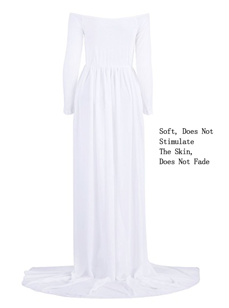Gititlys Women\'s Maternity Photography Gown Chiffon Split Front Off Shoulder Long Sleeve Maxi Pregnancy Dress For Photo Shoot White