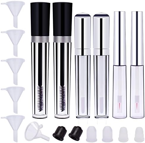 Mascara Tube Eyeliner,Transparent Eyeliner Tube Vials Bottle and Lip gloss bottles,black and white plugs, funnel By Aprince