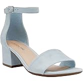 LONDON FOG Women's Nikki Low Two Piece Block Heel Dress Shoe Ladies Ankle Strap Pump Sandal