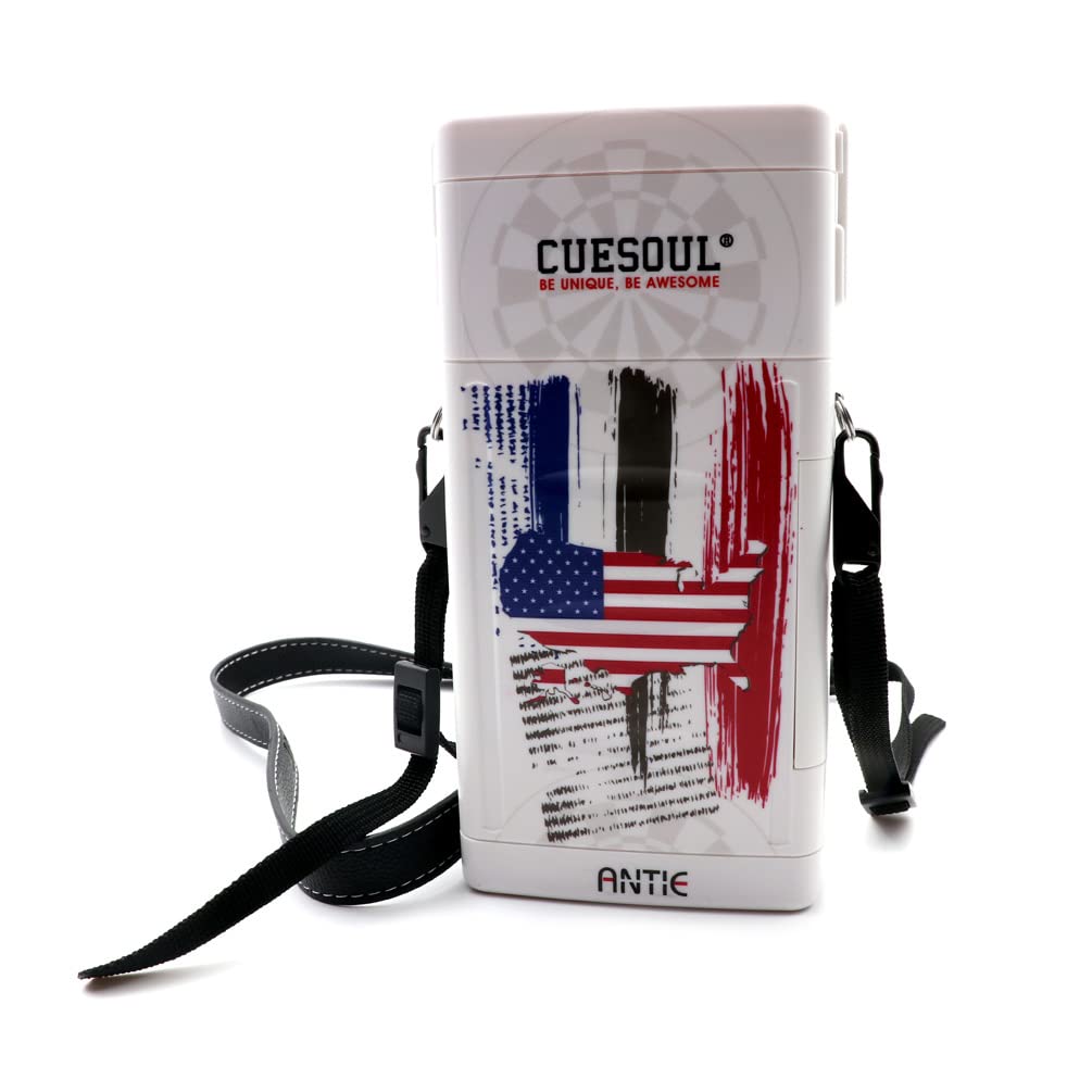 CUESOUL ANTIE Hard Dart Case,Holds 6 Steel Tip Darts/Soft Tip Darts & Extra Accessories,with Flags Design,Durable Use