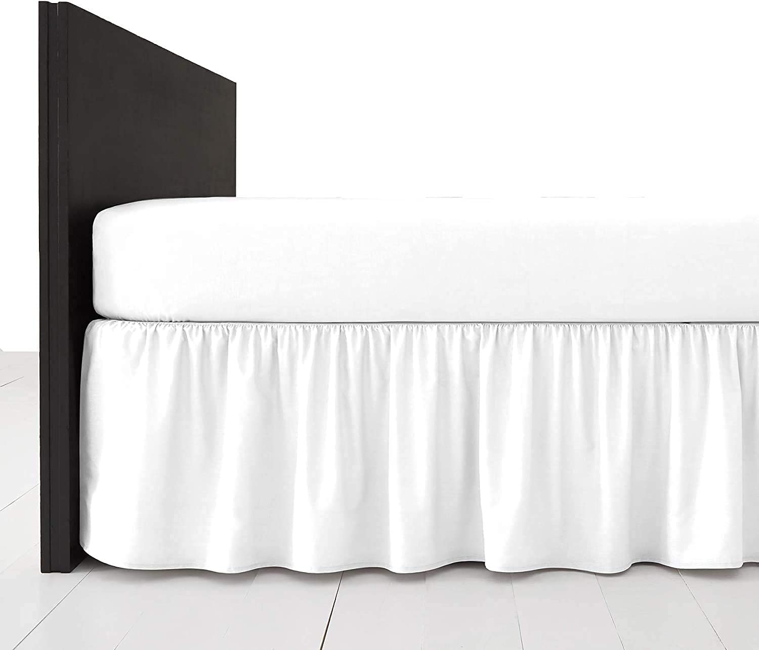 British Home Bedding - Plain Polycotton Extra Deep Frilled Bed Base Valance Sheet (White, King)