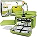 Deco Foldable Insulated Picnic Basket, w Plates, Glasses & Flatware - Keeps Food Cold or Warm for Hours - Full Sized Set Folds Down to 5 Inches
