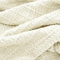 Thick Chunky Cream White Knitted Throw Blanket for