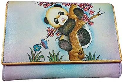 Genuine leather money card organizer Large Womens Luxury Coin Purse Hand Painted (Naughty Cherry Blossom Panda)