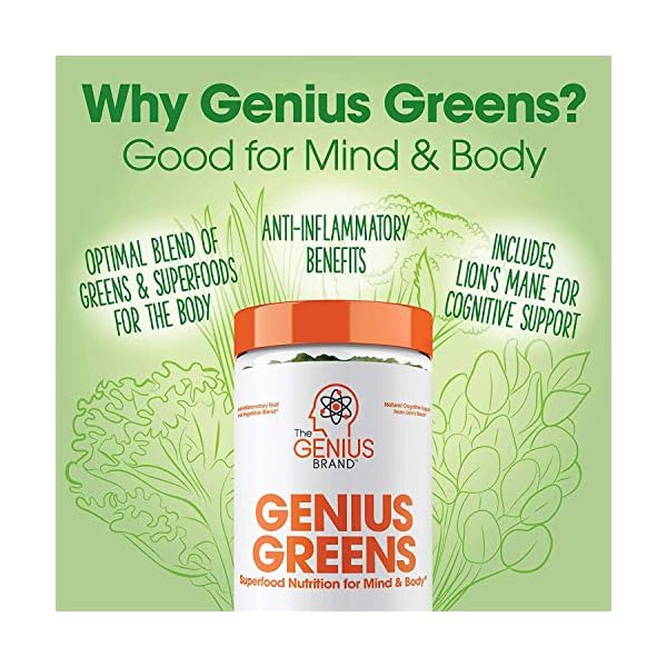 Genius Super Greens Superfood Powder, Nootropic Supplement Organic
