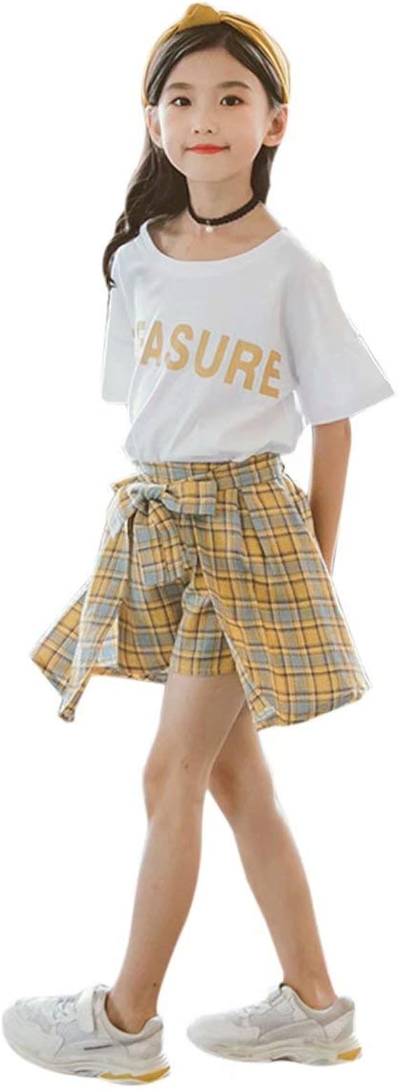 Amazon Burning Go 子供服 女の子 ｔシャツ スカート 2点セット 上下セット キッズ ジャージ セットアップ 半袖 トップス ショートパンツ チェック柄 春 夏 ダンス衣装 ヒップホップ 通学 旅行 普段着 ジュニア ジャージ 通販