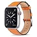 MARGE PLUS Compatible with Apple Watch Band 44mm 42mm 40mm 38mm, Genuine Leather Replacement Band for iWatch Series 6 5 4 3 2 1, SE (Orange/Silver, 40mm/38mm)