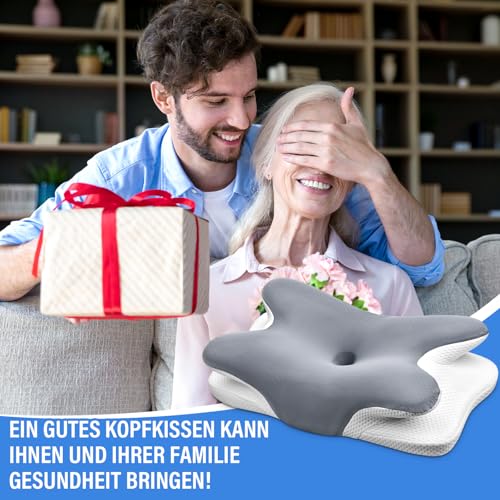 Ehomfory Neck Pillow, Neck Support Pillow, Memory Foam Pillow, Ergonomic Side Sleeper Pillow for Sides, Back and Stomach Sleepers, 67 x 37 x 9/12 cm