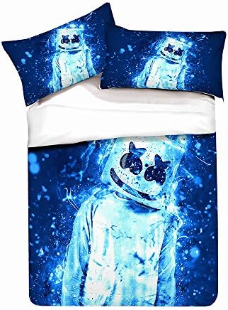 CWHALE Duvet Cover Quilt Microfiber Hypoallergenic Beding Set 3 Piece 3D DJ Marshmallow Printing Decoration for Kids Teens and Adults,USQUEEN229cm×229cm