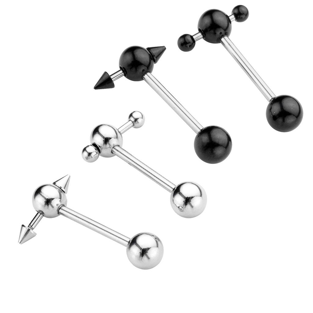 1/2pc 14G Steel Spike or Ball Spinner Slave Tongue Ring Barbell Bars