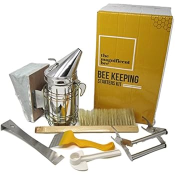 Premium Beekeeping Supplies Starters Kit | 6 Piece Tool Set | Includes Bee Hive Smoker, Uncapping Fork Tool, Bee Brush, Frame Grip, Extracting Scraper, Bee Feeder Tool