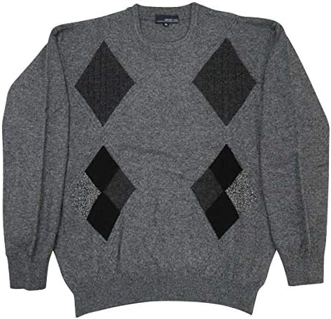 Amazon ヘンリーバル カシミヤ混クルー セーター ニット ダイヤ柄 グレーベース メンズ セーター 通販