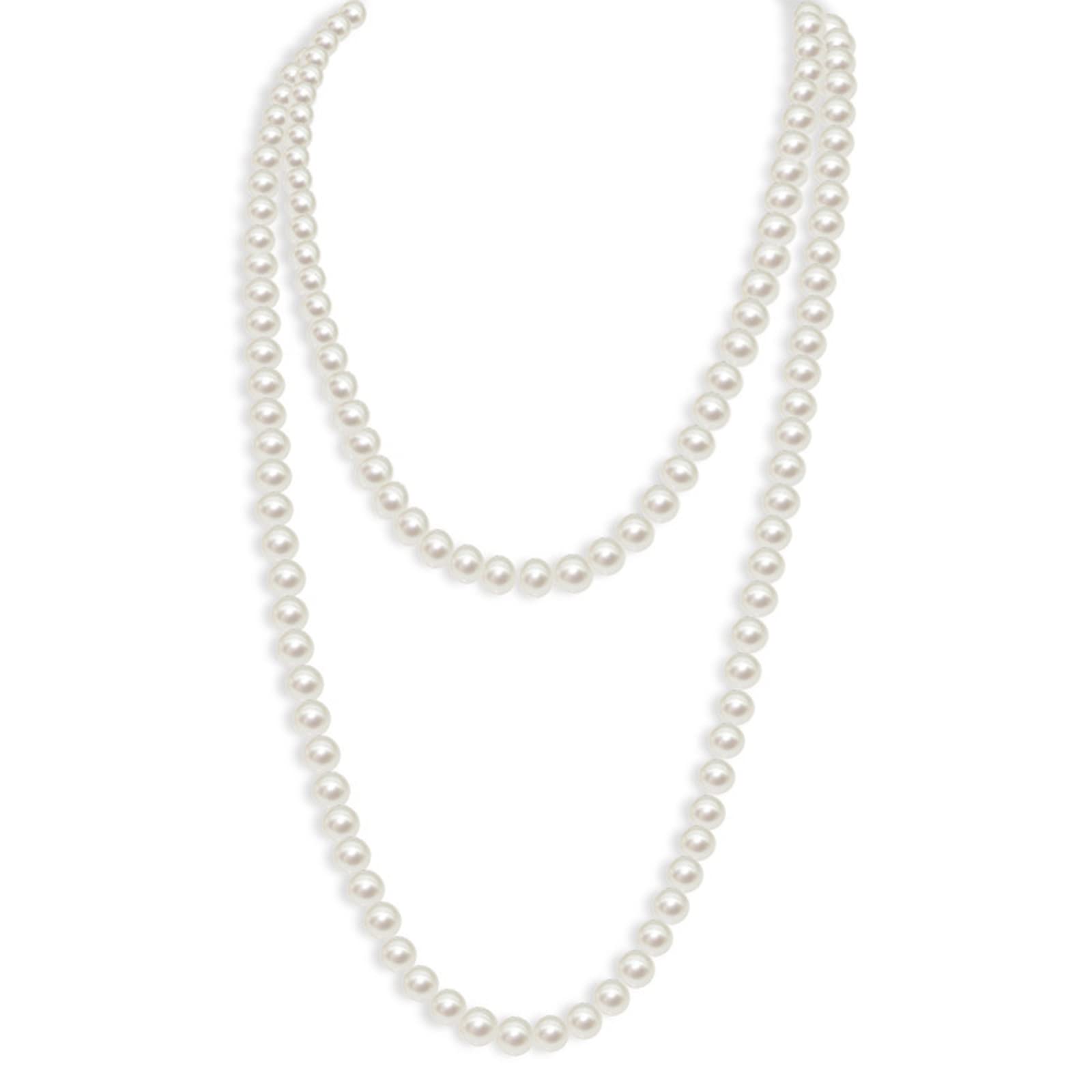 KAYZON Long Pearl Necklaces, Costume Jewellery for Women, Elegant Lady White Artificial Pearls Long Sweater Chain Beaded Necklace, 59 inch/150cm Faux Pearls Art Fashion Lovely