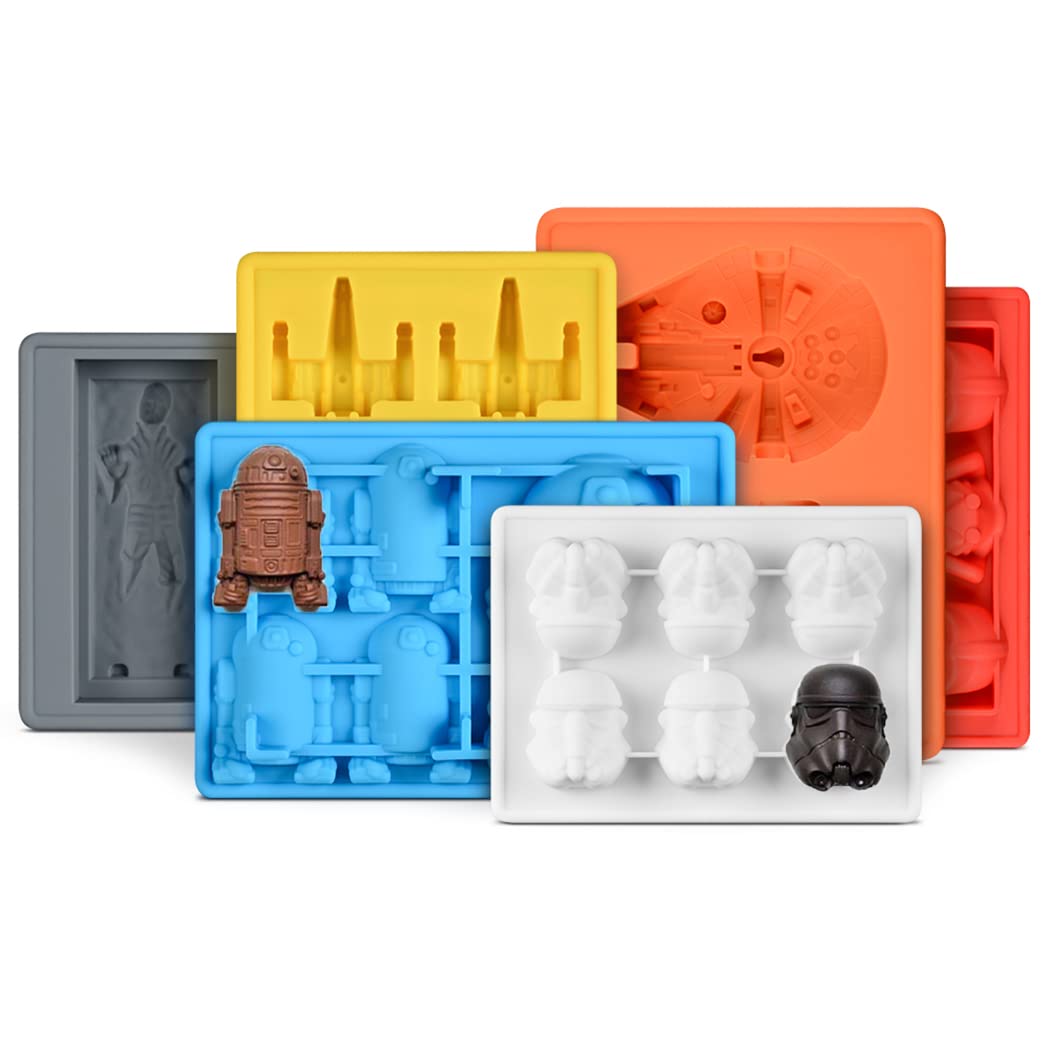 Ruiporpt 6 Pcs Silicone Chocolate Moulds,Candy Ice Cubes Trays Molds in Star Wars Character Shapes for Jelly, Sweets, Desserts, Making Soap,Birthday Party Cake Decoration Flexible Baking Mould
