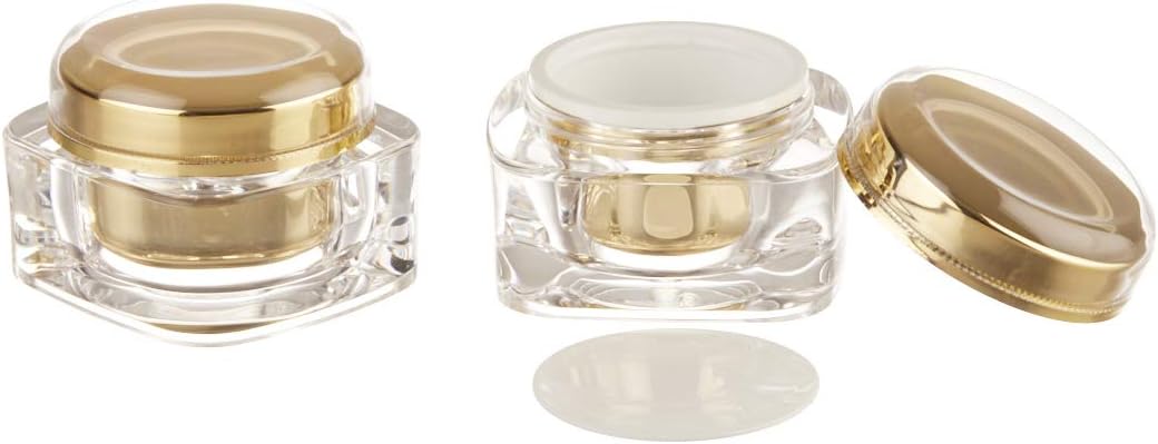GRN Refillable Empty Square Acrylic Jar Gold with White Inner Cap and Screw Top Cover Container Pot for Creams Cosmetic Make up Hand Lotion DIY Beauty Products - Set of 2 Pieces