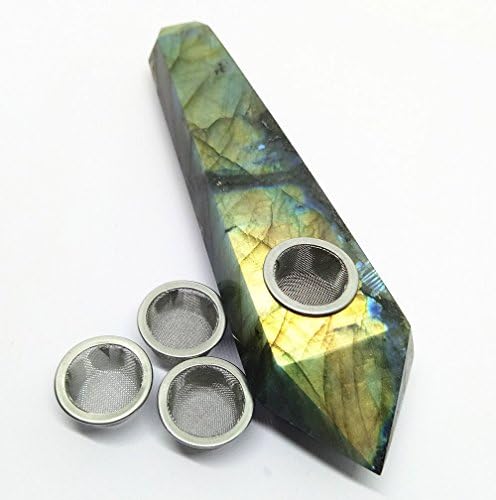 Acsdvocate Natural labradorite Quartz Crystal Point Wand Tube Gemstone Healing Points With 3 PCS Filter Screens And 1pcs brush