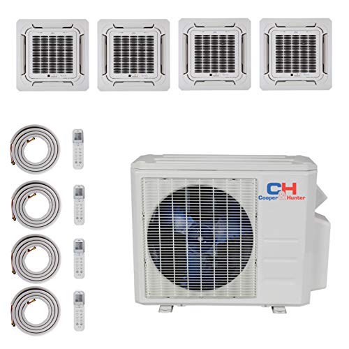 COOPER AND HUNTER Quad 4 Zone Ductless Mini Split Ceiling Cassette Air Conditioner Heat Pump 9000 12000 12000 12000