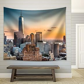 New York City at Sunset - Fabric Tapestry, Home Decor - 51x60 inches