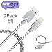 Marchpower(TM), iPhone Charger, 2Pack 6FT Tangle-free Nylon Braided lightning to USB Cable, Quick Data Syncing and Charging wire for iPhone 5 5s 6 6s Plus 7 iPad Air Mini iPod Nano Touch (Silver Gray)
