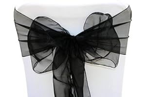 SARVAM FASHION Elegant Organza Chair Sashes Sheer Fabric Sashes for Weddings, Parties, and Special Events – (Pack of 10 Pieces, Black)