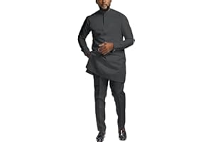SEA&ALP African Suits for Men Slim Fit Dashiki Long Sleeve Shirt and Pant 2 Piece Attire Traditional Outfits