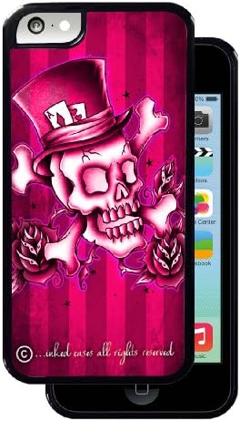 Pink Purple Stripes with Tophat Skull - Black iPhone 5C Protective Rubber Cover