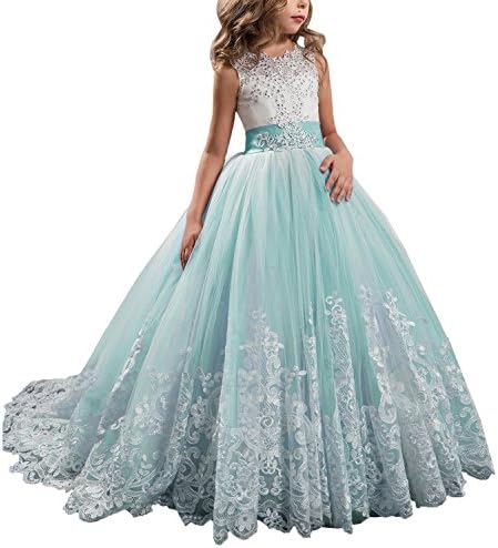 Feng Zi Ming Flower Girl Dresses Junior Bridesmaid Vintage Princess Pageant Evening Party Gown (US 12 Aqua)