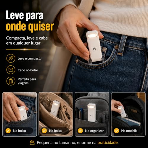 Luz de Leitura Recarregável USB com Clipe Braço Flexível e 3 Modos de Cor - Cores sortidas