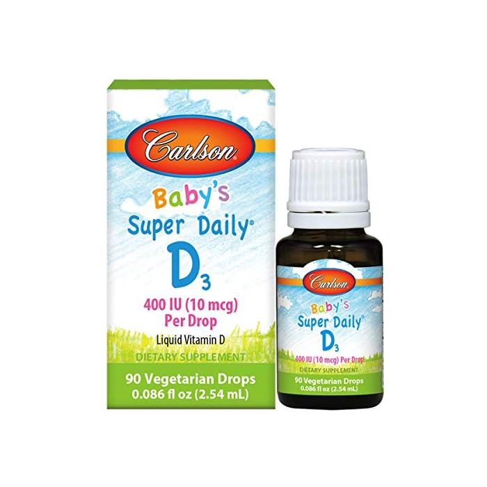 Carlson - Baby's Super Daily D3, Baby Vitamin D Drops, 400 IU (10 mcg) per Drop, 1-Year Supply, Vegetarian, Liquid…