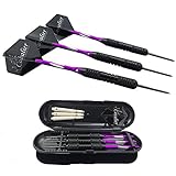 Professional Tournament 22 Grams Steel Tip Darts with Hard Case, Aluminum Shafts and Black Coated Metal Barrels and PET Flights, 4 colors available, Amnzone