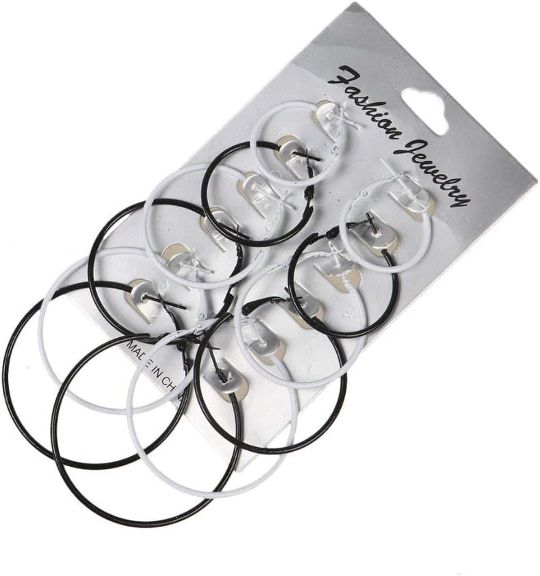 KOFUNEarrings, 6 Pairs/Set Hoop Earrings Women Jewelry Circle Black White Charm Simple Black