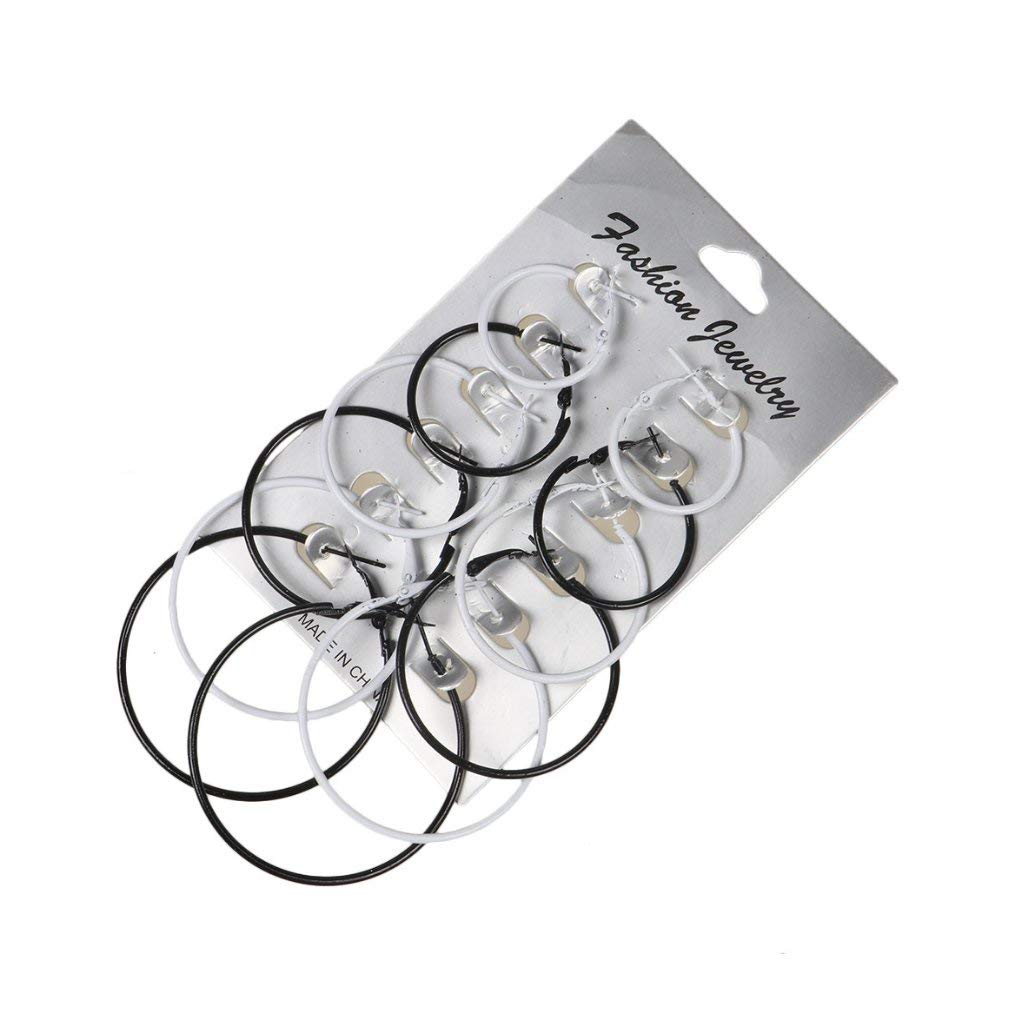 KOFUNEarrings, 6 Pairs/Set Hoop Earrings Women Jewelry Circle Black White Charm Simple Black