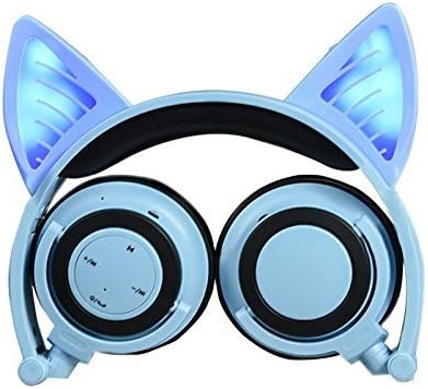 Headphones with Bluetooth &amp;Microphone Wireless/Wired Over Ear Cat Ear Headphones Flashing Glowing Headphones Foldable with LED Flash light for iPhone 7/6S/iPad,Android,Mp3,Mp4 player,Gifts for kids.