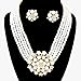 Chunky Women Elegant Statement Cream Simulated-Pearl Cluster Crystal Bridal Gold Chain Necklace Set CLIP ON Earring