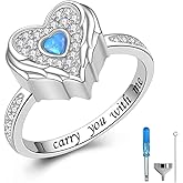 Angel Wing Heart Cremation Ring for Women - 925 Sterling Silver Holds Loved Ones Ashes Rings for Pet Human Ash