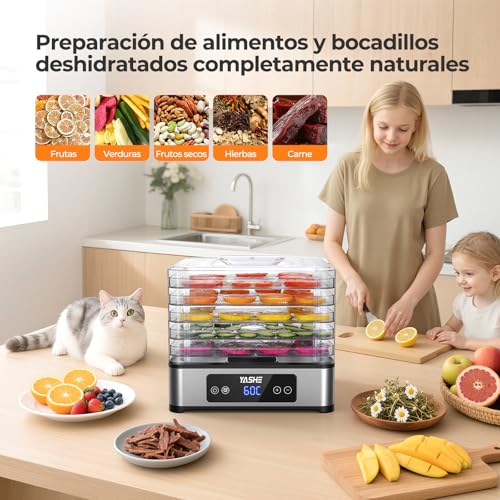 YASHE Food Dehydrator, 5 Stainless Steel Trays, Adjustable Timer and Temperature, 360° Air Flow, BPA Free, 400W Dehydrator for Dried Meat, Fruits, Herbs, Snacks