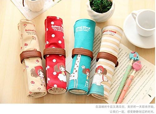 4 Pcs/Kawaii Korean Style Curly Hair Girl Large Capacity Roll Pencil Bag Canvas Pencil Case/pen Pocket/Cosmetic Bag Retail