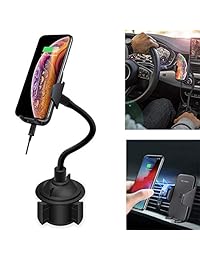 Soporte para taza de coche Soporte para teléfono celular, 2 en 1 Auto Air Vent Mount Cuna Soporte inalámbrico 10W Soporte, Compatible con iPhone Xs Max Teléfono Android con cuello largo flexible para sedán, SUV (negro)