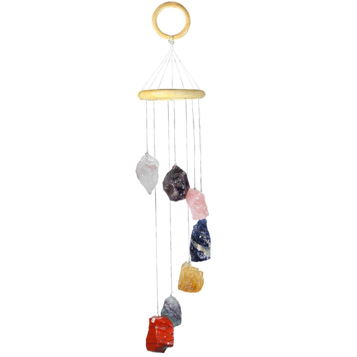 mookaitedecor Natural 7 Chakra Raw Crystal Wind Chime for Bedroom Porch Window Garden Indoor Outdoor Decor, Healing Crystal Art Hanging Ornament Reiki Wind Chime Gift Good Luck Colourful Room Decor