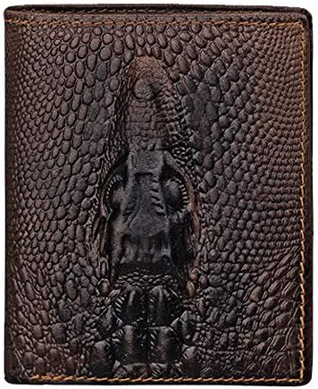 Hibate (Crocodile Embossed) Genuine Leather Men's Vertical Wallet Credit Card Case Holder Brown