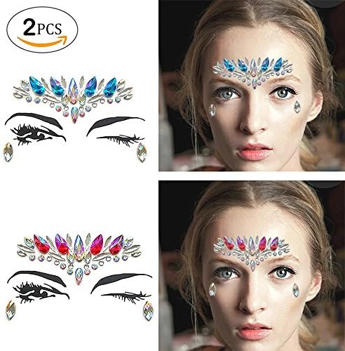 Face Gems Sticker Temporary Tattoos, Glitter Jewels Crystal Rhinestone Adhesive Sticker for Halloween, Christmas, Holiday, Festival, Concert, Bar