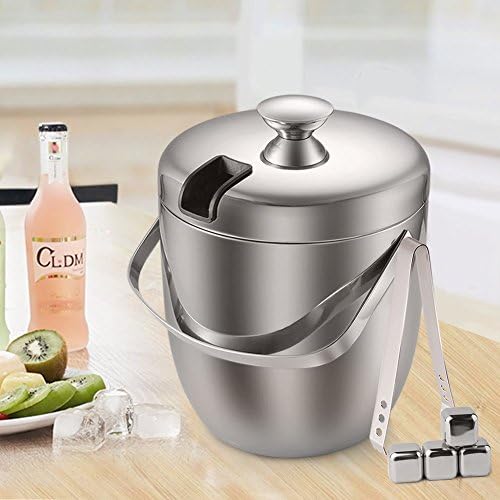 Ice Bucket with Tongs and Ice Cubes Insulated Double Wall Stainless Steel - SVVSS Ice Container for Bar Party Wine Accessory Sets,3 Quart/Liter