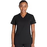 Dickies Women Scrub Top V-Neck with with Rib Knit Panels 2 Pockets and Bungee Loop DK870, XL, Black